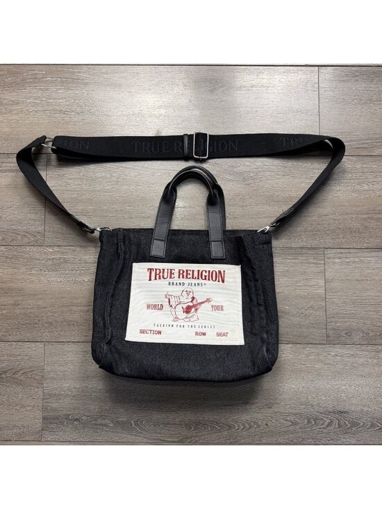 True Religion Handbags - True Religion World Tour Buddha Denim Canvas Tote Crossbody Bag Handbag Black